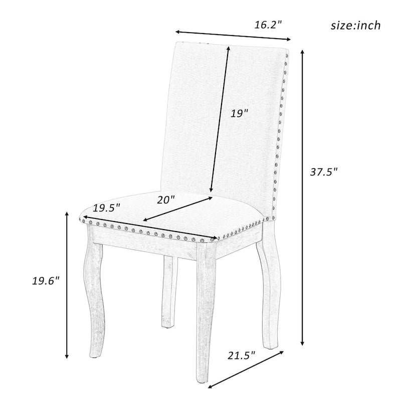 Set of 4 Wooden Upholstered Dining Chairs with Nailhead