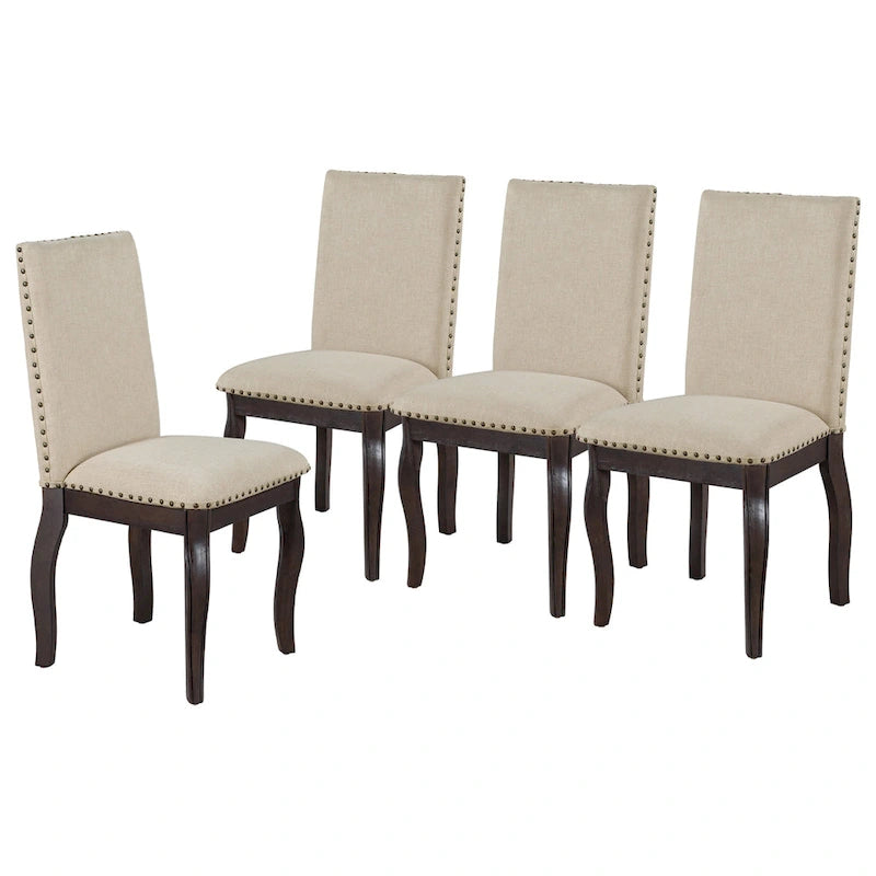 Set of 4 Wooden Upholstered Dining Chairs with Nailhead