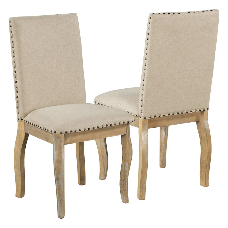 Set of 4 Wooden Upholstered Dining Chairs with Nailhead