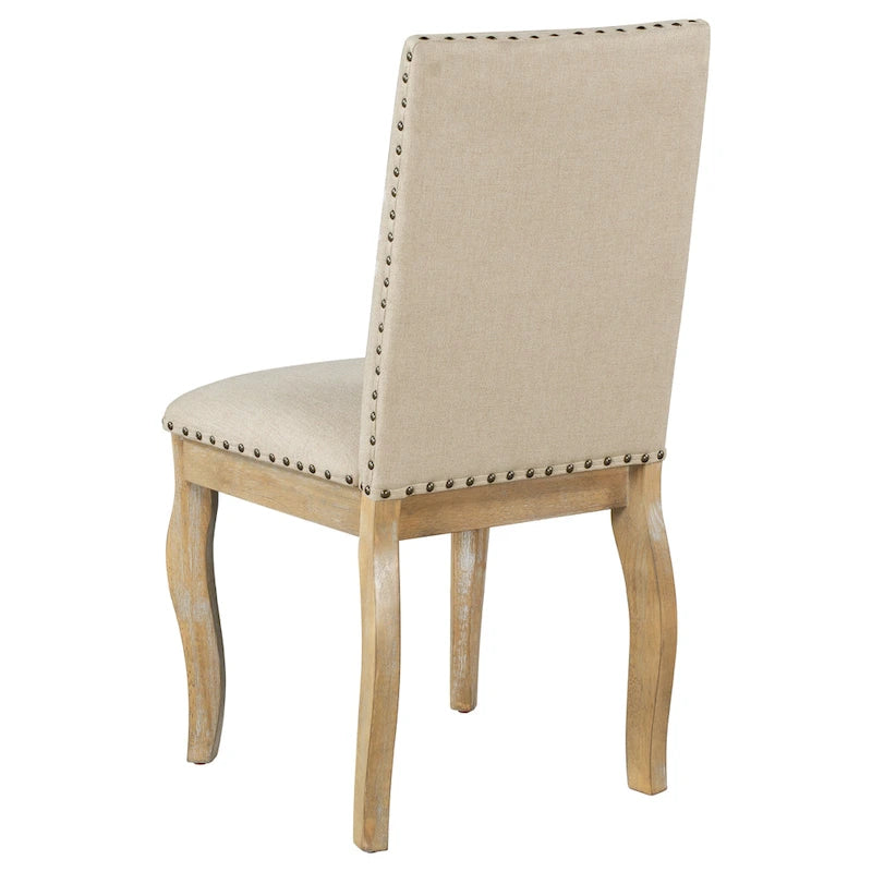 Set of 4 Wooden Upholstered Dining Chairs with Nailhead