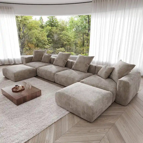 181.10 Corduroy Fabric 6-Piece Oversize Sectional Sofa