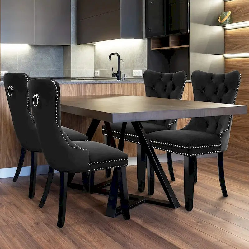 Dining Chairs Set of 6, Luxury Upholstered Velvet Kitchen Chairs Side Chair with Padded Seat Back and Solid Wood Legs