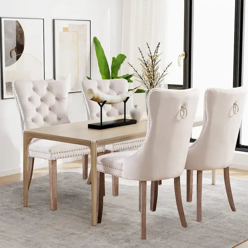 Dining Chairs Set of 6, Luxury Upholstered Velvet Kitchen Chairs Side Chair with Padded Seat Back and Solid Wood Legs