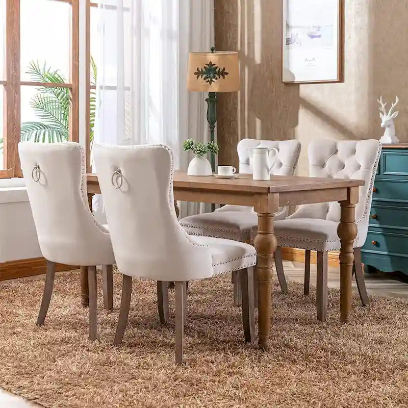 Dining Chairs Set of 6, Luxury Upholstered Velvet Kitchen Chairs Side Chair with Padded Seat Back and Solid Wood Legs