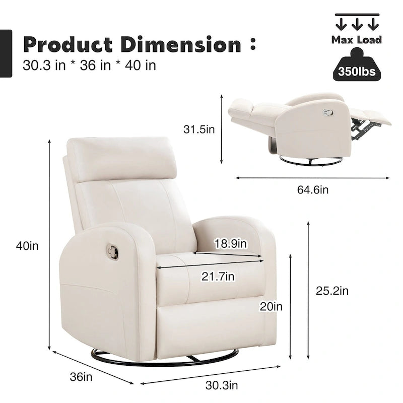 HOMYKA Modern Faux Leather Rocking Recliner with Swivel Set 2