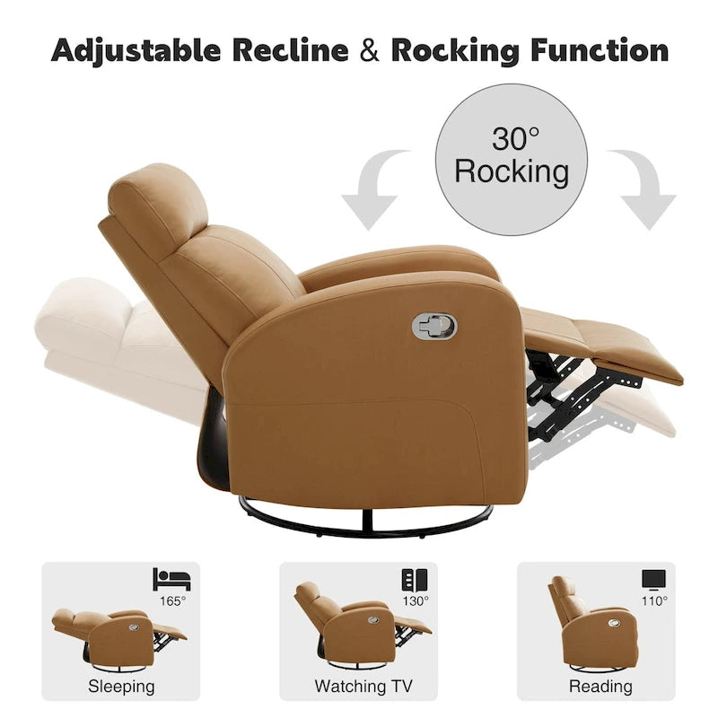 HOMYKA Modern Faux Leather Rocking Recliner with Swivel Set 2
