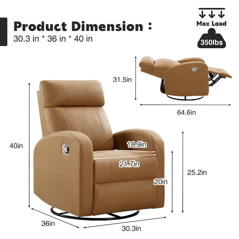 HOMYKA Modern Faux Leather Rocking Recliner with Swivel Set 2
