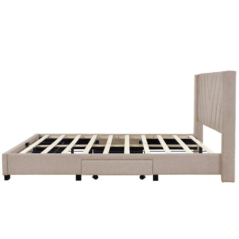 Queen Size Storage Bed Linen Upholstered Platform Bed with 3 Drawers