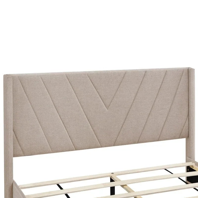 Queen Size Storage Bed Linen Upholstered Platform Bed with 3 Drawers