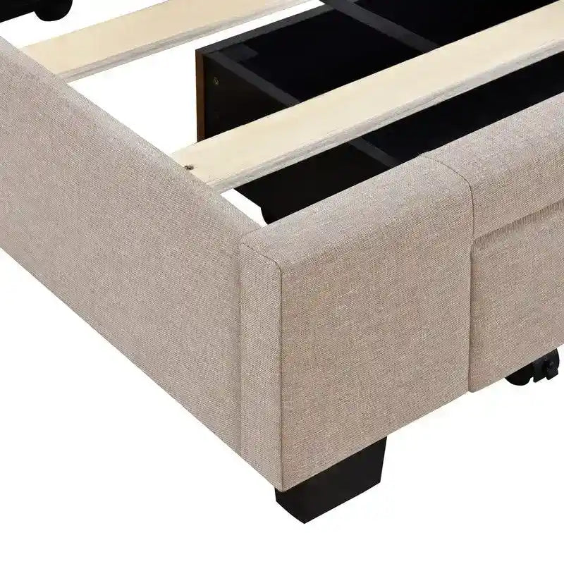 Queen Size Storage Bed Linen Upholstered Platform Bed with 3 Drawers