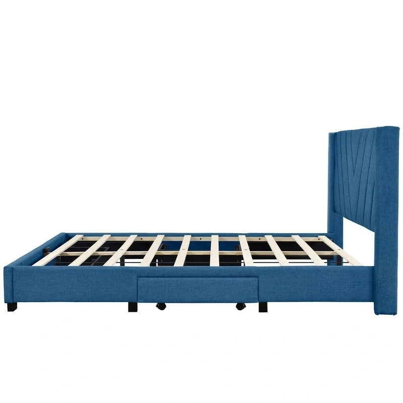 Queen Size Storage Bed Linen Upholstered Platform Bed with 3 Drawers
