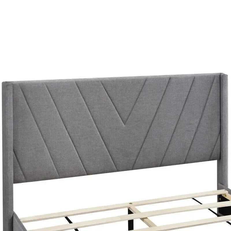 Queen Size Storage Bed Linen Upholstered Platform Bed with 3 Drawers