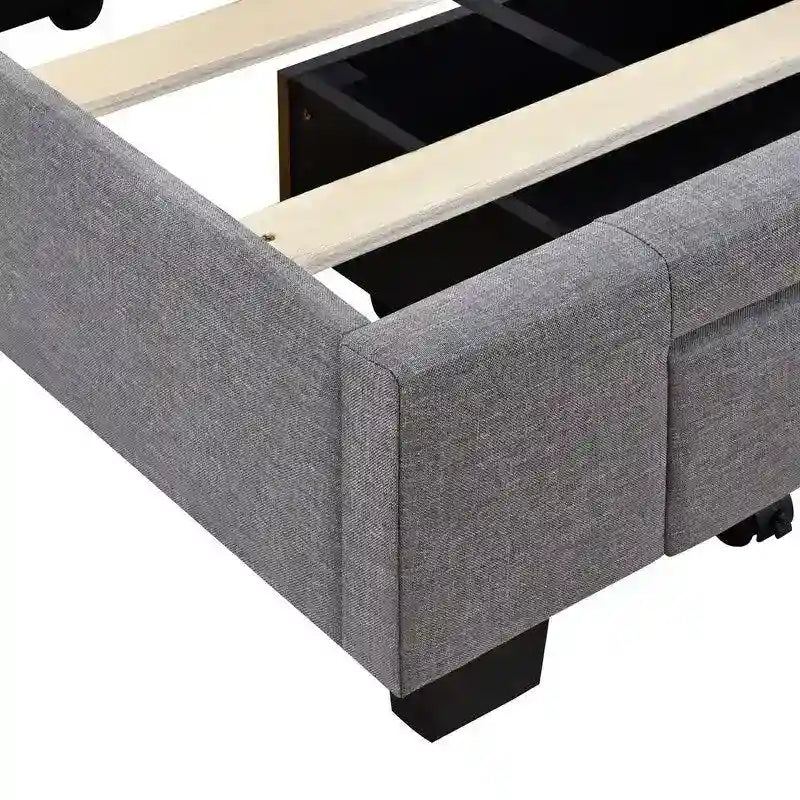 Queen Size Storage Bed Linen Upholstered Platform Bed with 3 Drawers
