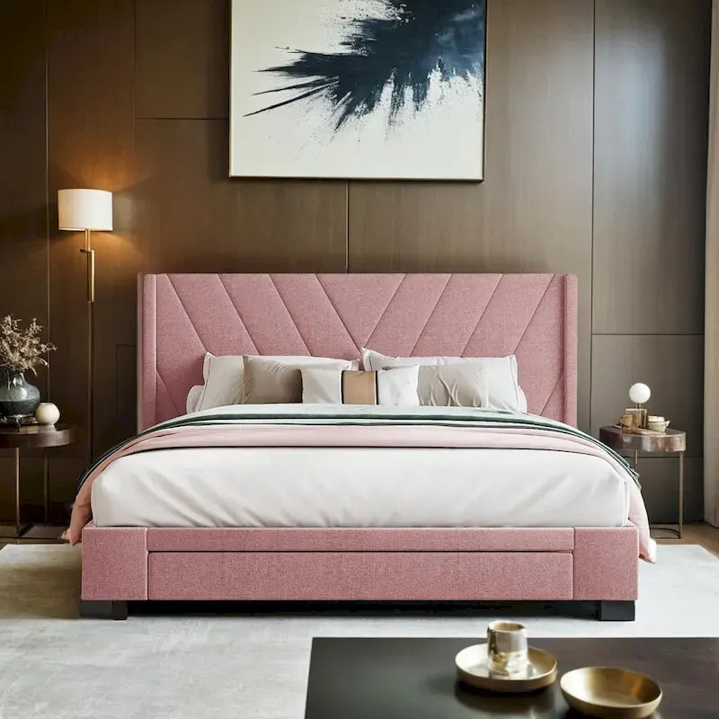 Queen Size Storage Bed Linen Upholstered Platform Bed with 3 Drawers