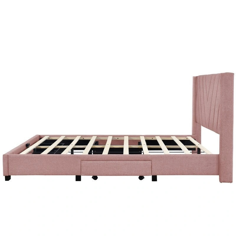 Queen Size Storage Bed Linen Upholstered Platform Bed with 3 Drawers