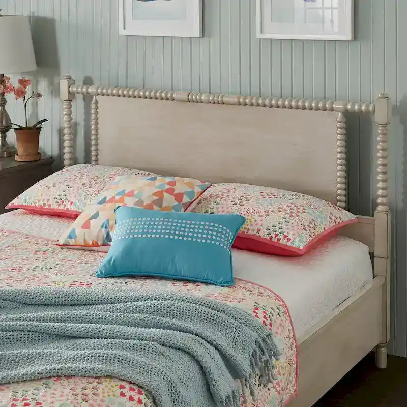 Demetria Antique Finish Beaded Wood Platform Bed by iNSPIRE Q Classic