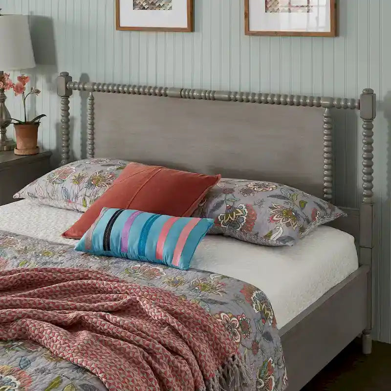 Demetria Antique Finish Beaded Wood Platform Bed by iNSPIRE Q Classic