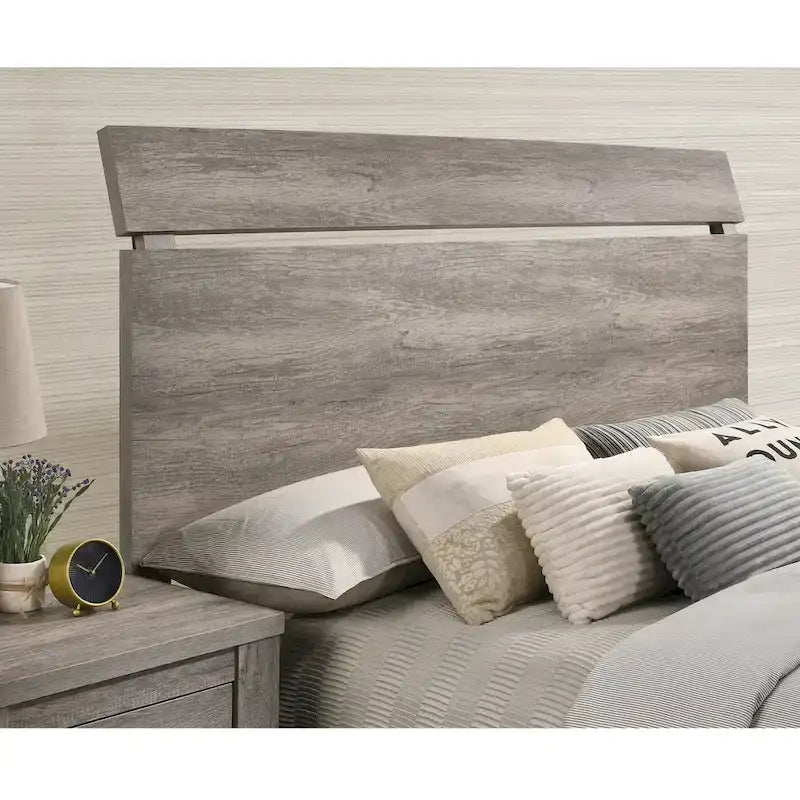 Roundhill Furniture Floren Contemporary Weathered Gray Wood 3-Piece Bedroom Set, Panel Bed with 2 Nightstands
