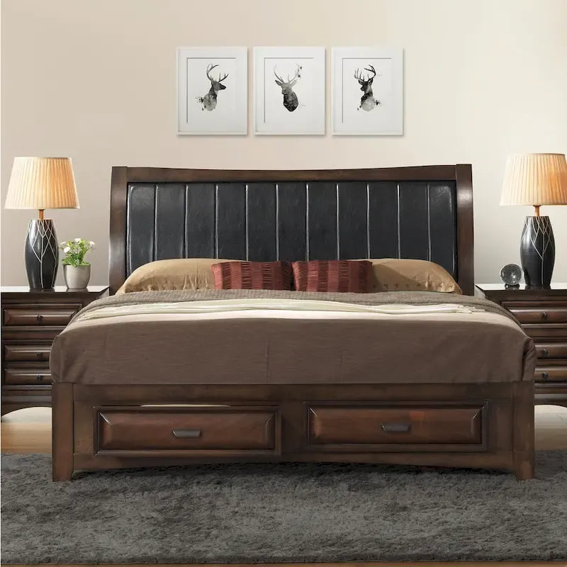 Roundhill Furniture Broval Light Espresso Wood King-size Storage Platform Bed