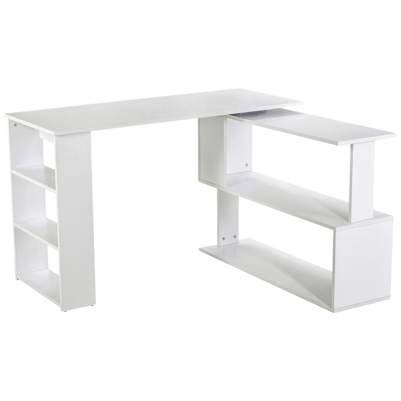 HOMCOM 360 Rotating L-Shaped Corner Desk: White, with Storage Shelves