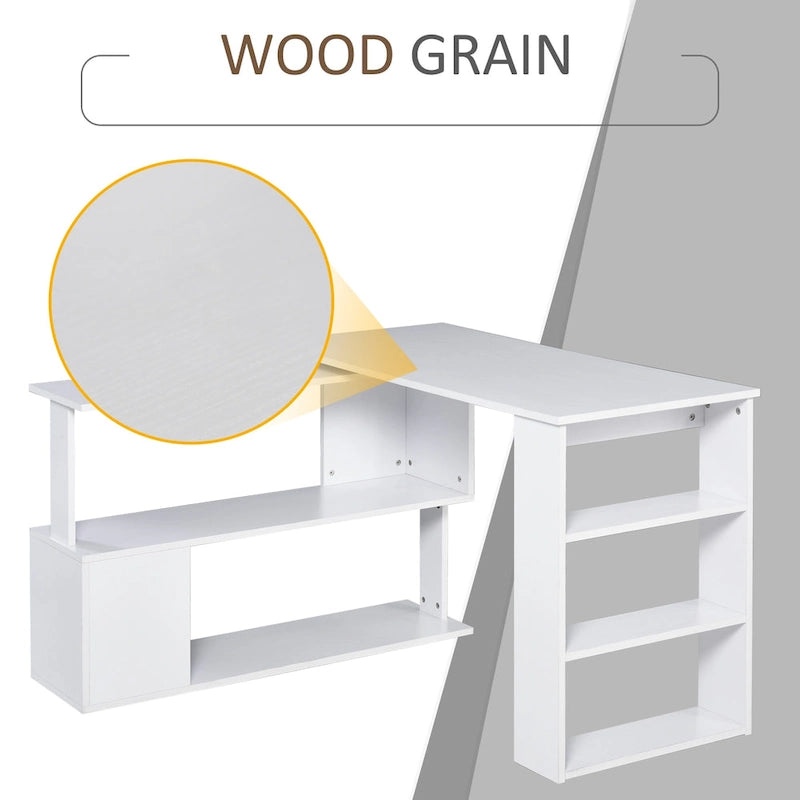 HOMCOM 360 Rotating L-Shaped Corner Desk: White, with Storage Shelves