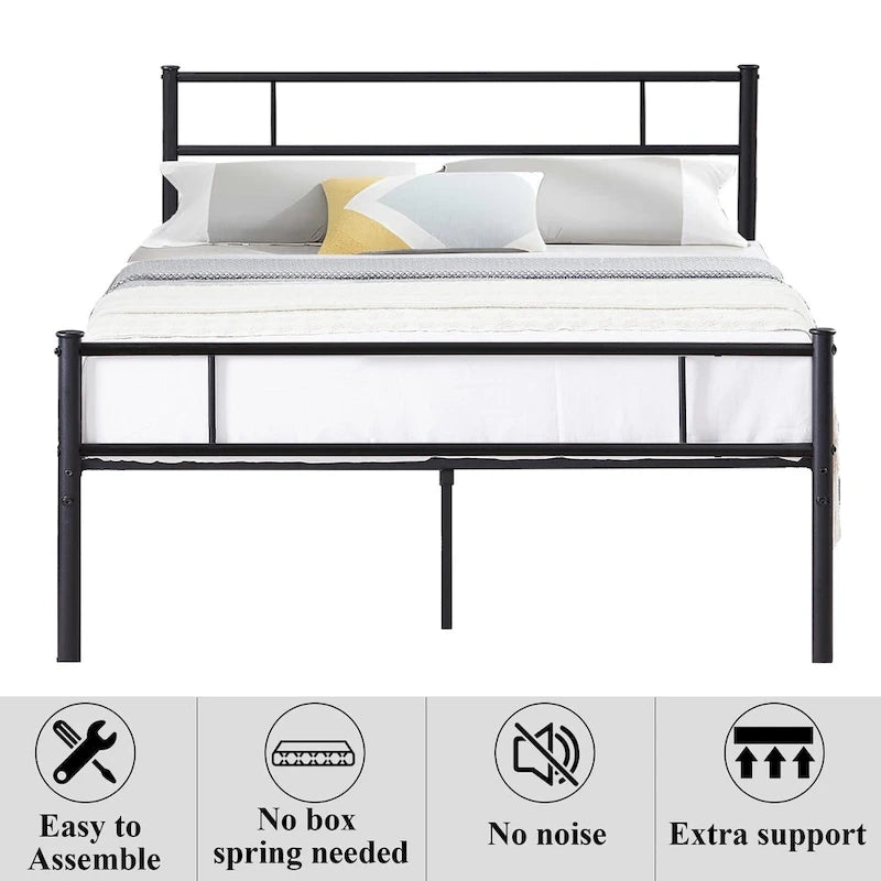 Metal Bed Frame with Headboard and Footboard, No Box Spring Needed