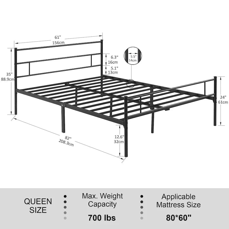 Metal Bed Frame with Headboard and Footboard, No Box Spring Needed