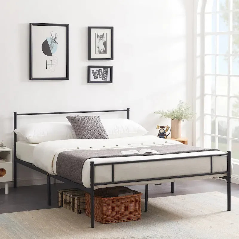Metal Bed Frame with Headboard and Footboard, No Box Spring Needed
