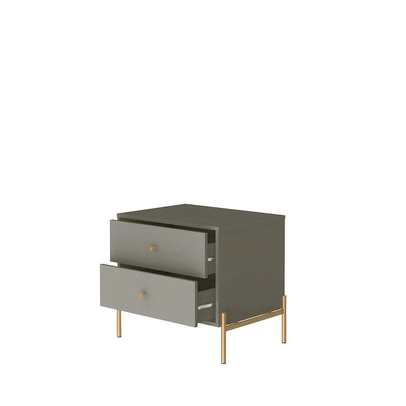 Manhattan Comfort Jasper Nightstand with Steel Gold Legs in White Gloss