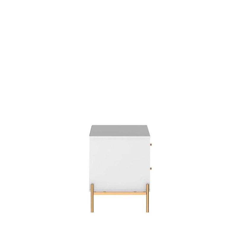 Manhattan Comfort Jasper Nightstand with Steel Gold Legs in White Gloss