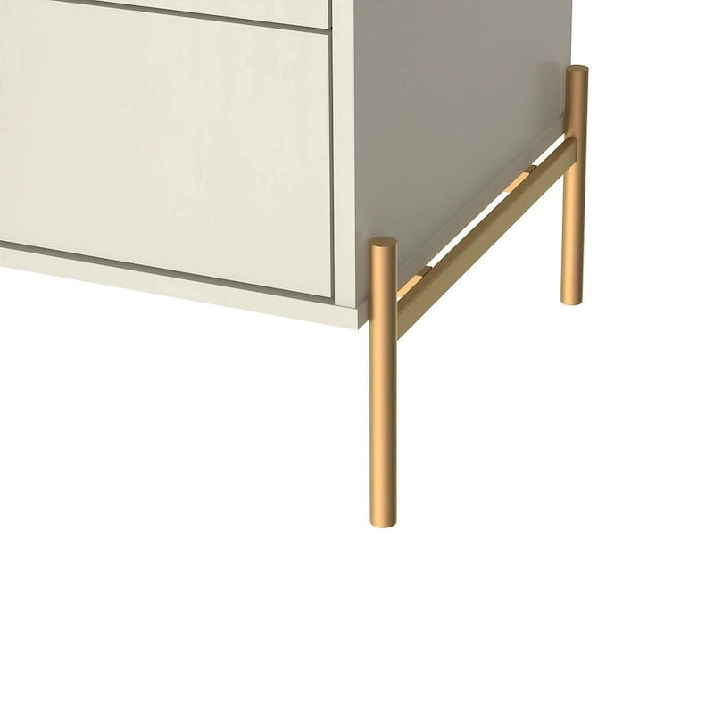 Manhattan Comfort Jasper Nightstand with Steel Gold Legs in White Gloss
