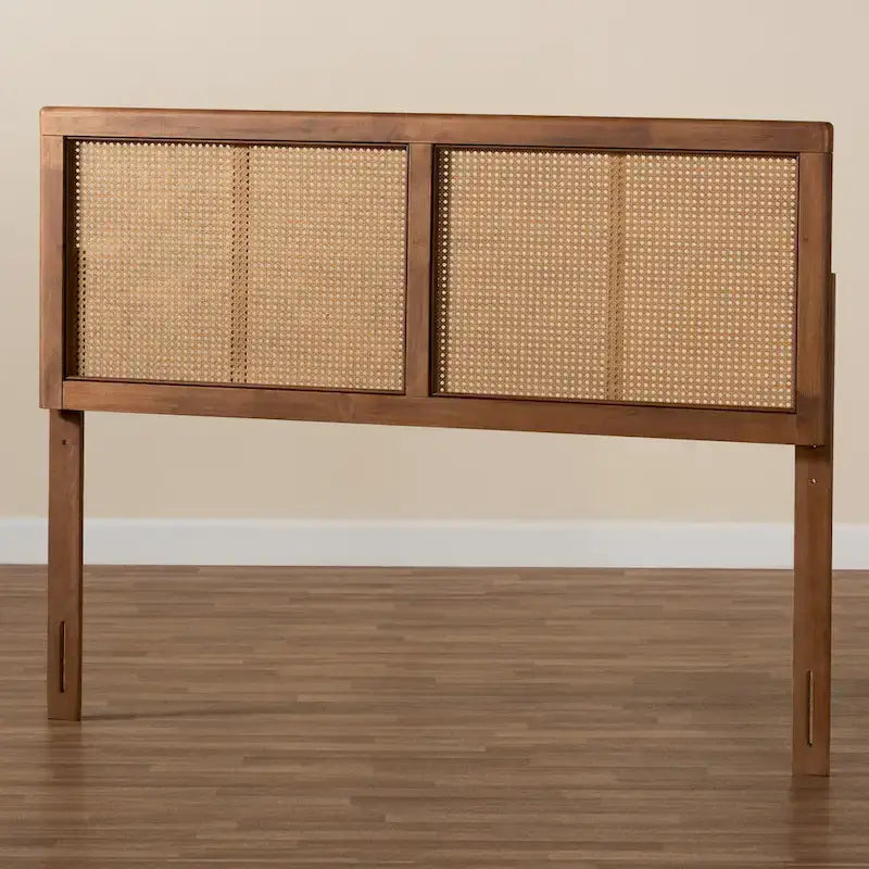 Gilbert Ash Walnut Wood and Synthetic Rattan Headboard