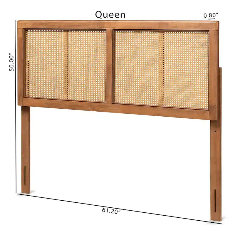 Gilbert Ash Walnut Wood and Synthetic Rattan Headboard