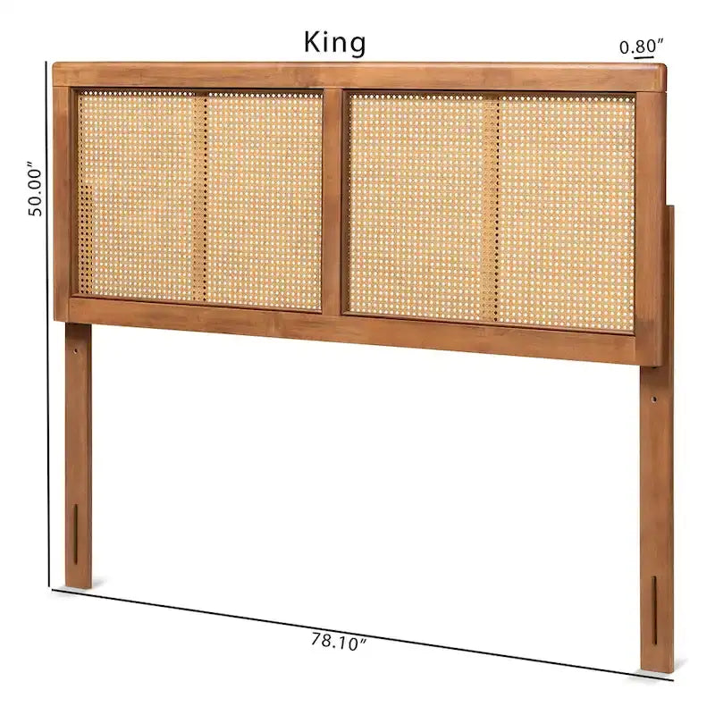 Gilbert Ash Walnut Wood and Synthetic Rattan Headboard