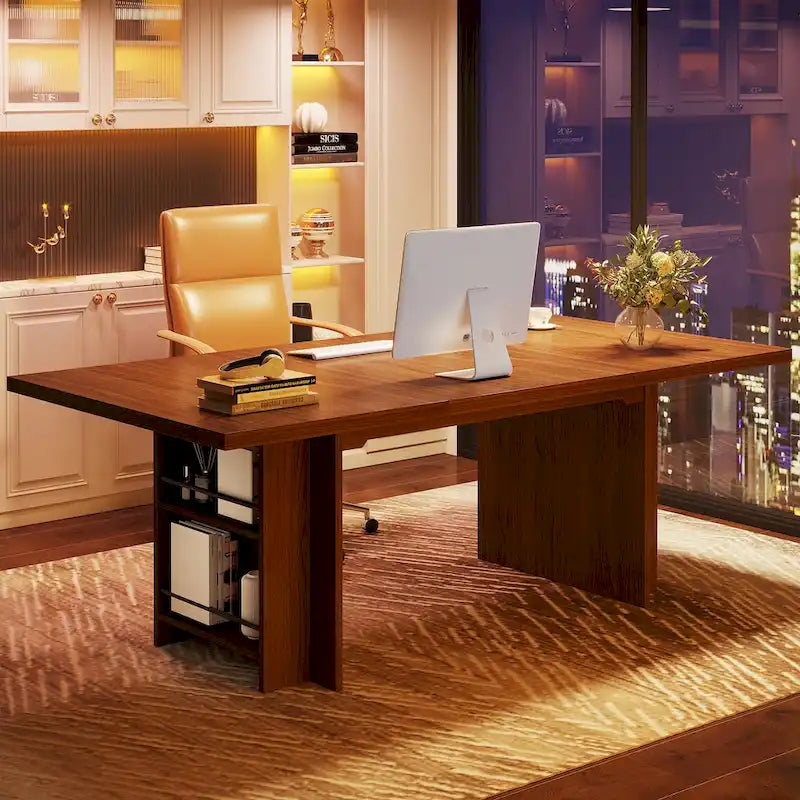 63-in Large Executive Desk, Home Office Desk Large Computer Writing Table with Storage