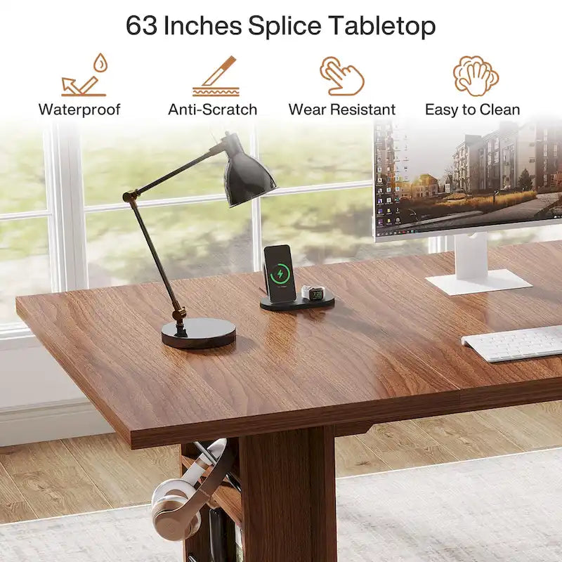 63-in Large Executive Desk, Home Office Desk Large Computer Writing Table with Storage