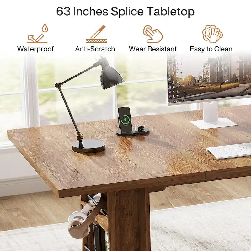 63-in Large Executive Desk, Home Office Desk Large Computer Writing Table with Storage