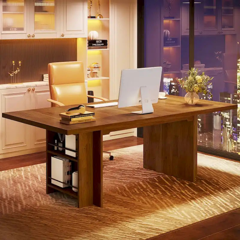 63-in Large Executive Desk, Home Office Desk Large Computer Writing Table with Storage