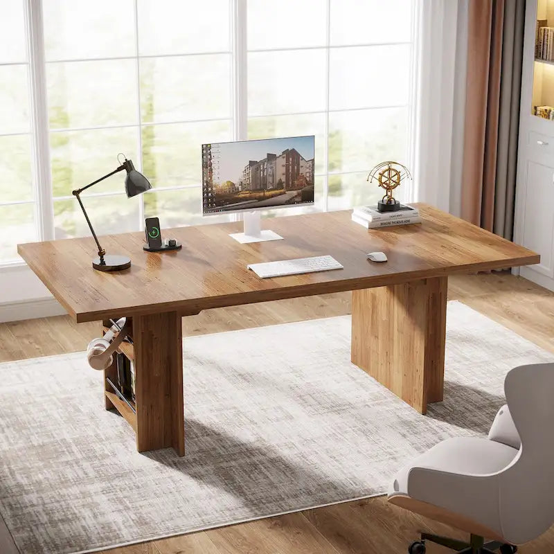 63-in Large Executive Desk, Home Office Desk Large Computer Writing Table with Storage