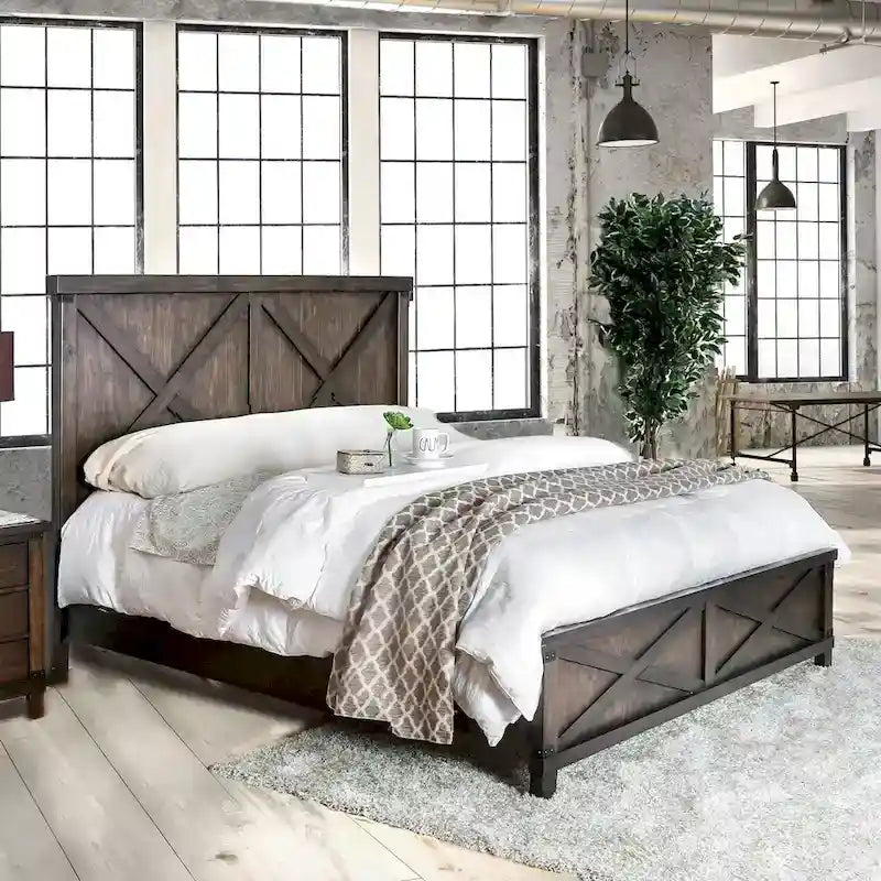 Epona Rustic Dark Walnut Wood 2-Piece Panel Bed and Nightstand Set by The Gray Barn