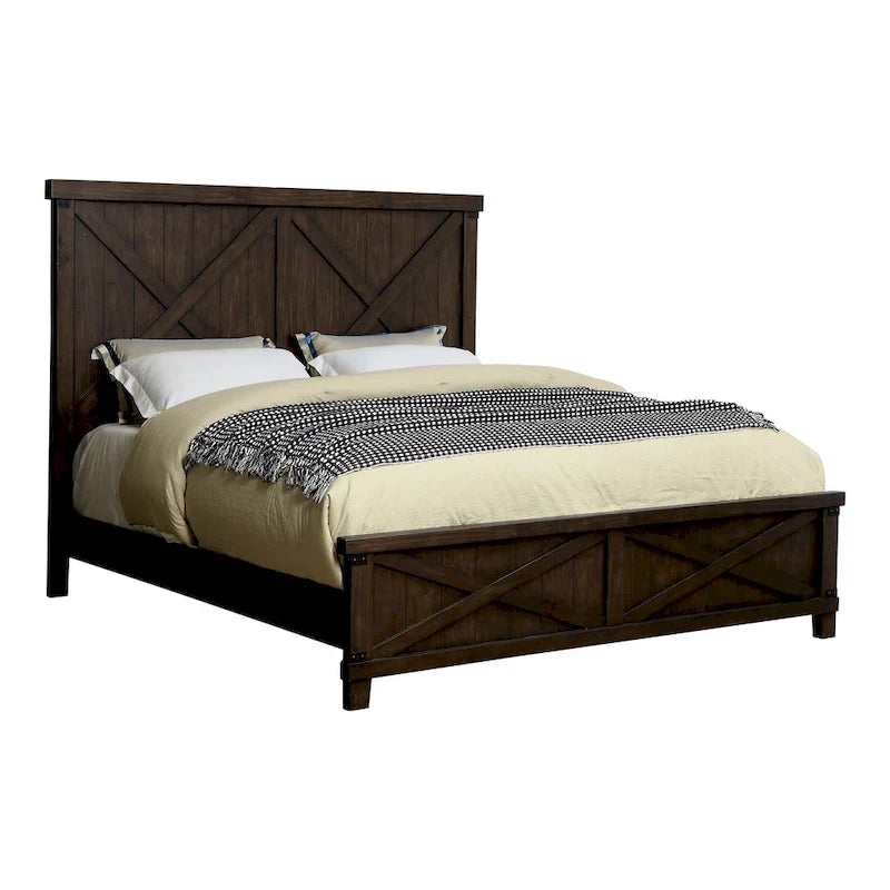 Epona Rustic Dark Walnut Wood 2-Piece Panel Bed and Nightstand Set by The Gray Barn