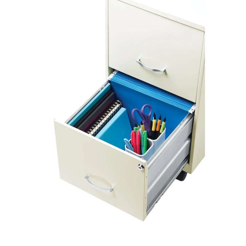 Space Solutions 18 2 Drawer Mobile Vertical File Cabinet, Pearl White