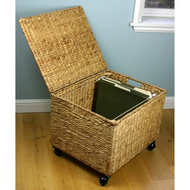 Porch & Den Westphalian Wicker Storage Filing Cabinet & Printer Stand with Wheels