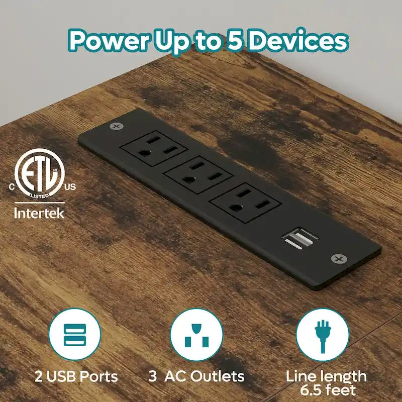 Reversible L Shaped Desk LED Computer Desk with Power Outlets and Monitor Stand Office Desk