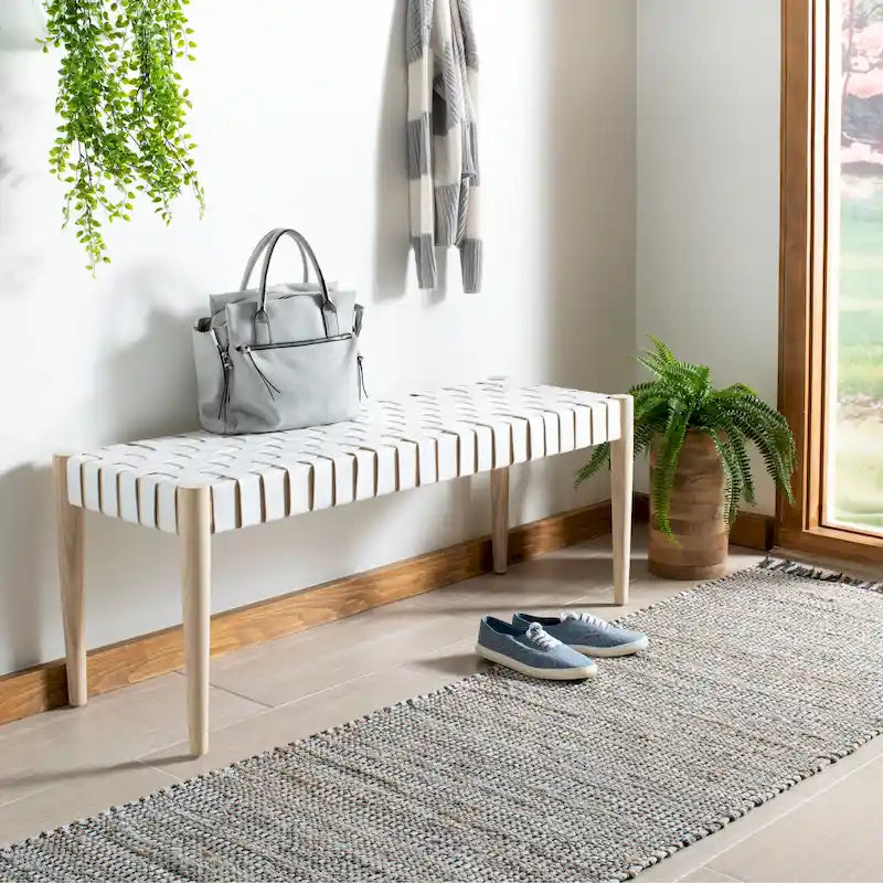 SAFAVIEH Manervia Wood & Leather Bench - 47Wx16Dx18H