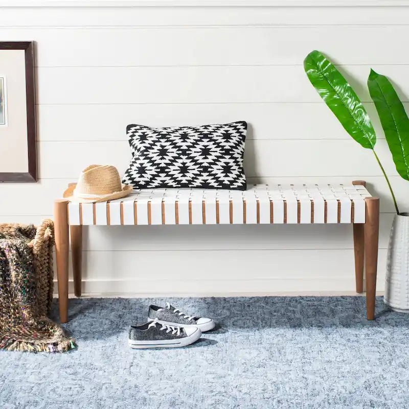 SAFAVIEH Manervia Wood & Leather Bench - 47Wx16Dx18H