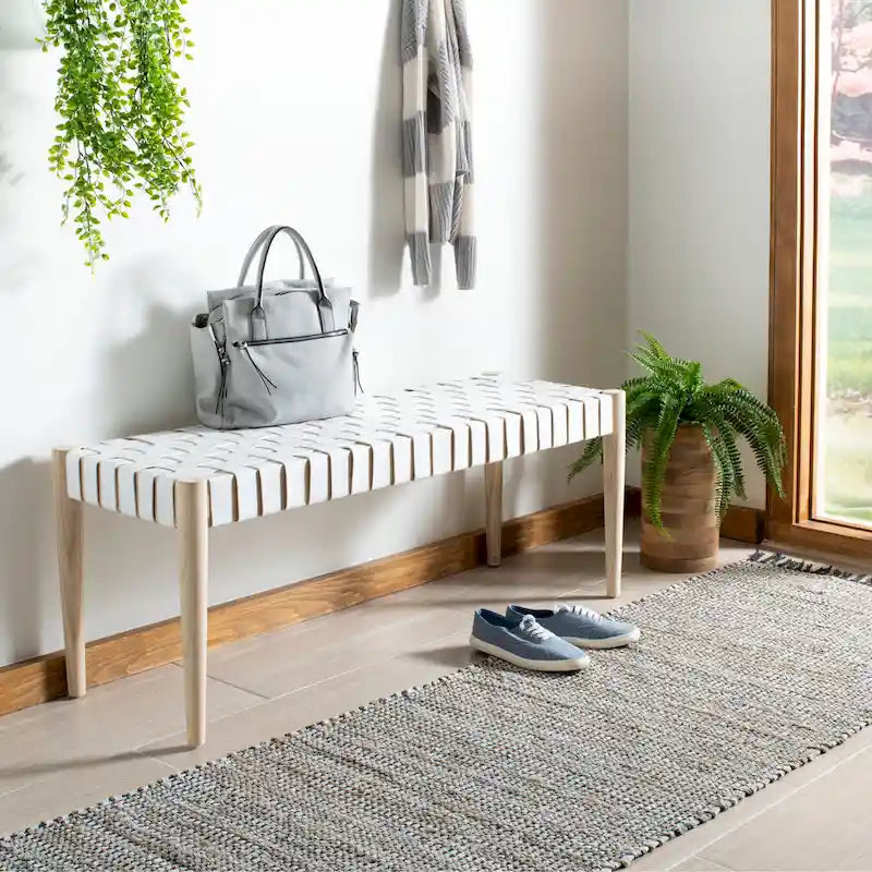 SAFAVIEH Manervia Wood & Leather Bench - 47Wx16Dx18H