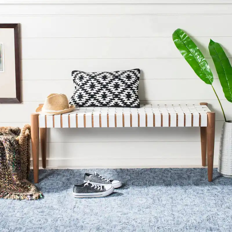 SAFAVIEH Manervia Wood & Leather Bench - 47Wx16Dx18H