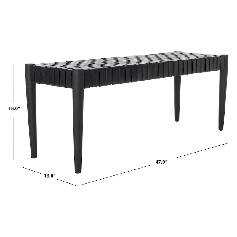 SAFAVIEH Manervia Wood & Leather Bench - 47Wx16Dx18H
