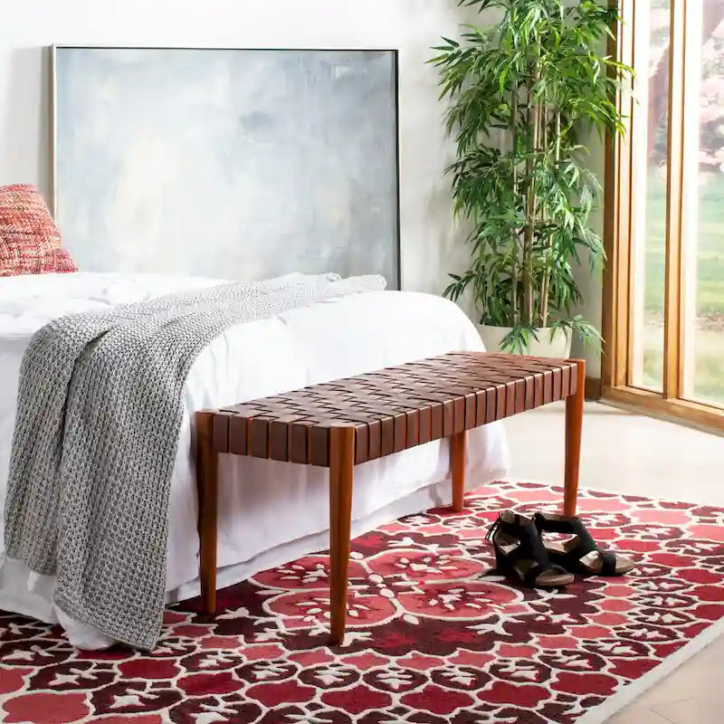 SAFAVIEH Manervia Wood & Leather Bench - 47Wx16Dx18H